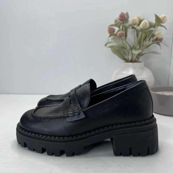 Free People Lyra Lug Sole Loafers Leather Black Women 5/EU 36 Tried On - Picture 1 of 11